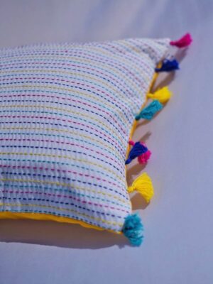 kantha multicolour with tassel cushion 1