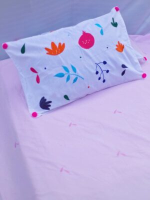 self emboidered bedsheet pink 1