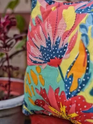 abstract hand painted cushion 2