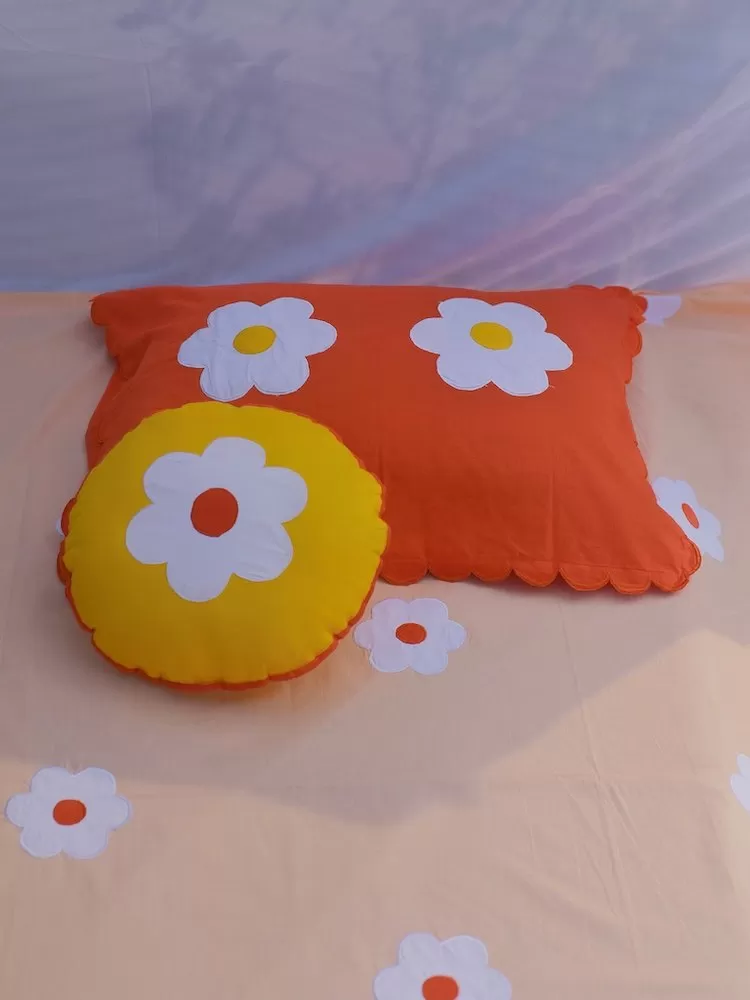 Orange Applique Flower Bedsheet