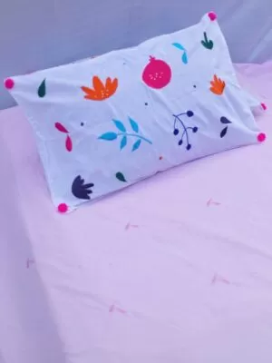 self emboidered bedsheet pink 1